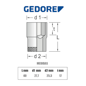 Soquete Sextavado 25/32 Pol. Cromado 015061 Gedore 