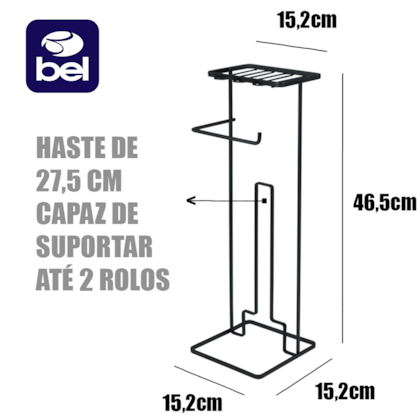Suporte para Papel Higiênico com Porta Celular Viena Preto 980207 Bel Fix-0e06617b-917e-4301-9865-3085d810baaa
