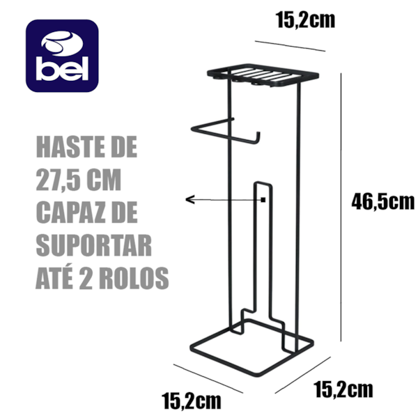 Suporte para Papel Higiênico com Porta Celular Viena Preto 980207 Bel Fix-4f6be186-7947-48c6-84f8-f2cacecc3c6e