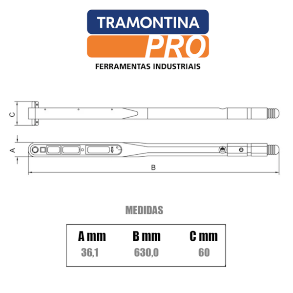 Torquimetro de Estalo Encaixe 1/2 Pol. 60-300 N.m 44506/302 Tramontina PRO-914467fb-a226-4848-a402-1b8bbe4f90bf