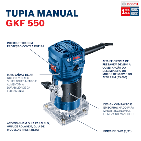 Tupia 6mm 550w GKF 550 Bosch-b063ed29-1aae-4b55-a13f-bb12f0345b85