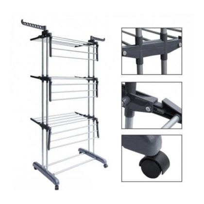 Varal de Chão Dobrável 3 Andares com Cabideiro GH108 Globalmix-eec6a8ac-4fc9-4cdb-a908-dd81c710e567