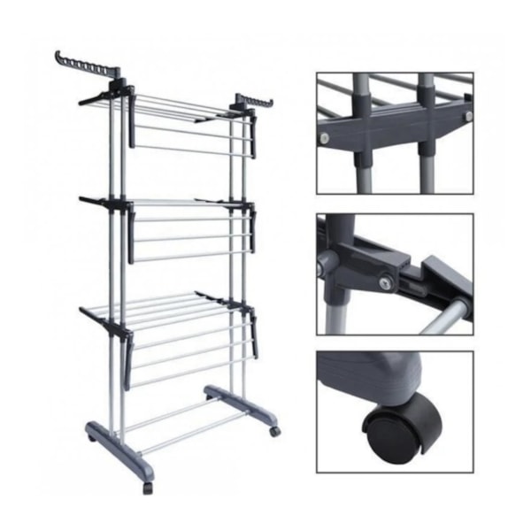 Varal de Chão Dobrável 3 Andares com Cabideiro GH108 Globalmix-d9d91f32-53df-41f6-a1fd-8f264774d0fa