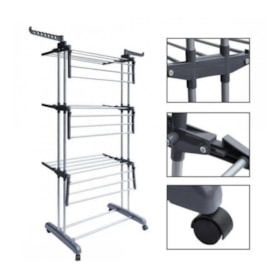 Varal de Chão Dobrável 3 Andares com Cabideiro GH108 Globalmix