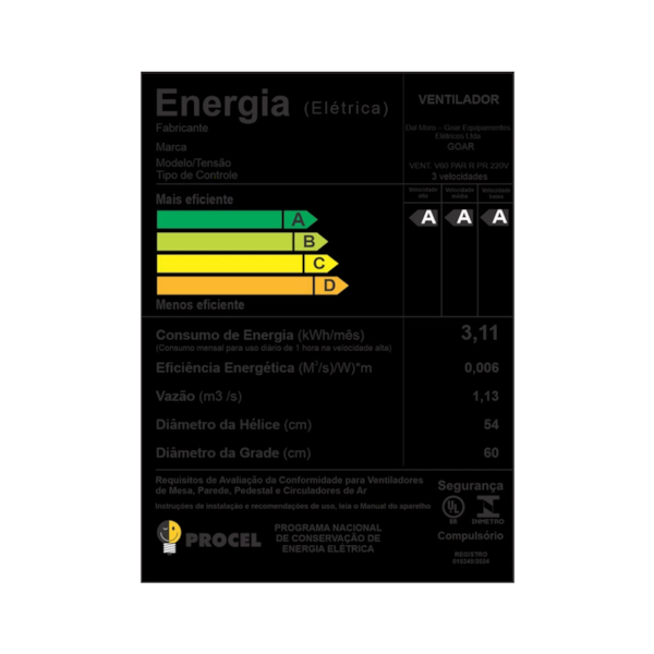 Ventilador 60Cm Parede Preto 220V  V60PPRR2 Goar-b7cff745-852c-4e0a-a1d9-26caa278c19e